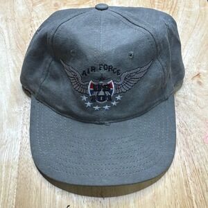 Vintage Y2K US Air Force Hat KC Caps Head Shot Gray Strapback USAF Wings